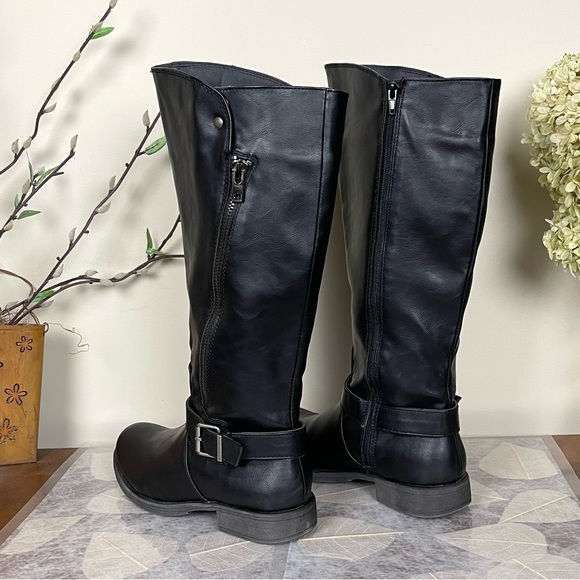 NIB Rampage Allison Asymmetrical Zipper Buckled Knee High Tall Riding/Biker Boot - Picture 2 of 16